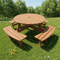 Table de pique-nique et bancs en bois de style rustique pour 8 personnes, design circulaire, durable, pour jardin extérieur