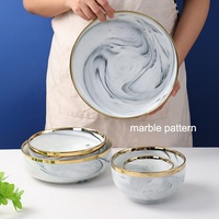 Vaisselle rustique quotidienne en céramique avec bordure dorée en marbre nordique, porcelaine émaillée néo-zélandaise vs vaisselle en céramique