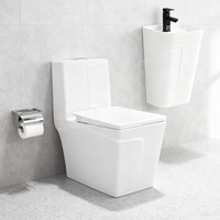 WC et lavabos carrés en céramique pour salle de bain, WC monobloc à poser au sol, sanitaires blancs, ensemble WC
