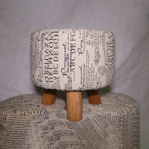 Wooden Shoe Changing <b>Stool</b> Fabric Round <b>Seat</b> English Letter Print Home Ottoman 30x30x30cm Scandinavian Design Handmade - Product Image 1