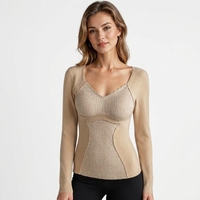 260g Winter Damen Thermo-Langarmshirt Gebürstetes Spandex Antistatisch Warme Basisschicht Gepolsterter BH V-Ausschnitt Unterhemd