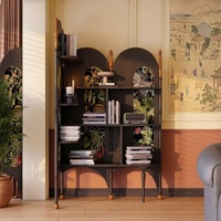 Meuble d'angle modulaire en bois de frêne massif de style rétro français, bibliothèque triangulaire à 4 étagères, meuble de salon antique