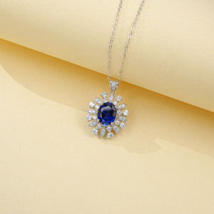 S925 Silver Cultivated Sapphire Necklace Laboratory-Cultivated Gemstone <b>Light</b> Luxury High-End Gift Wedding Banquet - Product Image 3