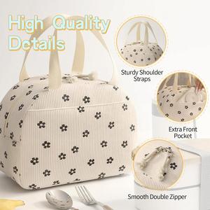 Large Capacity Corduroy Tote Bag Reusable <b>Insulated</b> Thermal School Work Picnic Travel Cooler <b>Lunch</b> <b>Box</b> Bag Food Drink Packing - Product Image 4