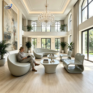 Conjunto de Sofás Modernos de FRP para Sala de Estar, Asientos Modulares Curvos, Mesa de Centro Acanalada, Muebles para Recepción de Villa - Product Image 3