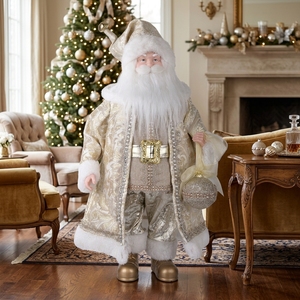 White Embroidered Santa Claus Ornaments Figurine for Window Display Papa Noel Exquisite - Product Image 2