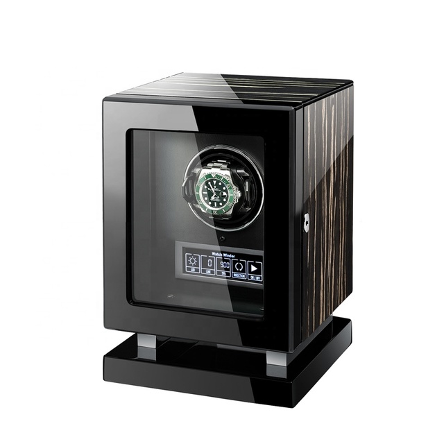 MINEESI Luxury Wood Automatic Watch Winder 1 Slot Mechanical Design Fingerprint Touch Screen Control Interior Backlight Watch