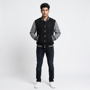 Vestes de baseball universitaires pour hommes de haute qualité à col montant avec logo frontal, vente en gros, broderie personnalisée, 100 % coton - Product Image 1