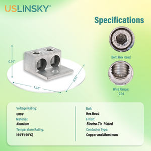 600V 2-14AWG Shanghai Linsky Standard américain double cosses mécaniques en aluminium deux conducteurs-un trou de montage UL <span class=keywords><strong>LAU</strong></span>-2 - Product Image 3