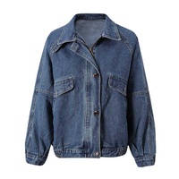 Veste en jean décontractée rétro lavée à col montant AIMEISI, fermeture éclair simple, ample, veste en jean pour femmes