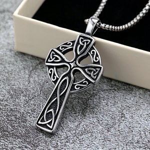 yunnique Nordic Retro Stainless Steel Men's <b>Cross</b> Pendant Necklace With Celtic Knot Design Gift Jewelry - Product Image 1