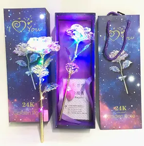 Heißer Verkauf Fabrik Großhandel 24k Gold folie Rose Blume mit Geschenk box LED Galaxie Rose Künstliche Blume