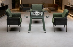 Tavolo da Gioco Multifunzionale con Piano <span class=keywords><strong>in</strong></span> <span class=keywords><strong>Vetro</strong></span> Temperato, Scacchiera Integrata e Portabicchieri per Bar Domestico Moderno - Product Image 4