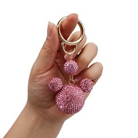 Porte-clés Mickey Bling Bling en alliage, tête de souris entièrement ornée de strass, mignon, rouge et argenté, accessoire de sac, cadeau
