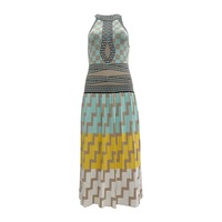 Personnalisé été Hit couleur géométrique Plaid col rond sans manches tricots décontracté femmes Midi fronde robe pull en tricot naturel