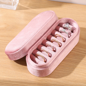 Oval Velvet Jewelry <b>Storage</b> Box Solid Color <b>Ring</b> Case Simple Style Lids Closure for Jewellery <b>Storage</b> - Product Image 5