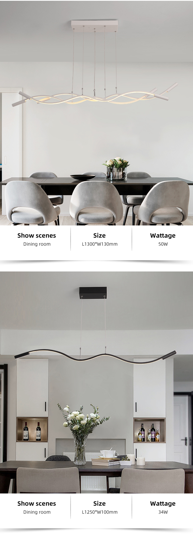 Modern Linear Dining Living Room Bedroom White Black Led Chandelier Pendant Lamp