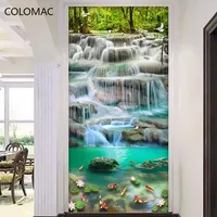 Papier peint mural 3D en cascade d'eau et de lotus, entrée, salon, chambre à coucher, couloir, papier peint mural 3D à coller et à décoller