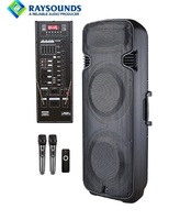Enceinte trolley rechargeable double 15 pouces 200W avec microphones sans fil, haut-parleur de fête extérieur robuste avec basses puissantes pour l'église