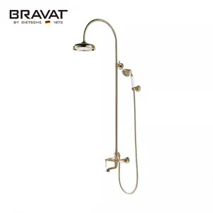 Bravat ชุดฝักบัวอาบน้ำสีทองติดผนังดีไซน์คลาสสิกแบบโบราณหรูหราสำหรับโรงแรม