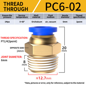 Khí nén Phụ Kiện 6mm PC thẳng nam chủ đề nhanh chóng kết nối không khí ống nối đồng thau đẩy phù hợp trong khí nén phụ kiện đường ống - Product Image 4