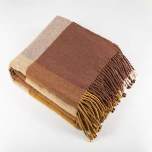 Dr.Wool 130*170CM Moderne karierte Wolldecke Einfaches koreanisch inspiriertes gewebtes Design 100% Wolle 380g/m² Quasten wurf für das Home Festival - Product Image 2