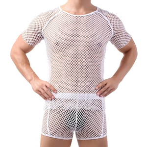 CELINNE Y Men's Sexy Short Sleeve Mesh See-Through Shirts Nightclub Fish <b>Net</b> T-Shirt Costume Undershirts <b>Tops</b> - Product Image 4