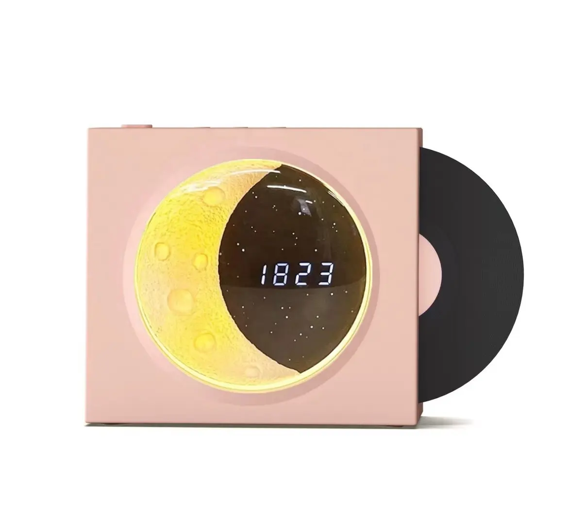 Smart Home Gadgets Vinyl Platenspeler Draadloze Luidspreker Maan Omgevingsverlichting Retro Audio Speakers Desktop Digitale Klok