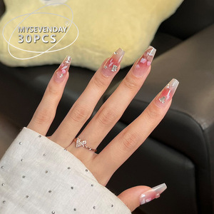 Venta caliente Uñas usables de gama alta Verano Consejos hechos a mano Rhinestone Flor Ojo de gato Gradiente Pegatinas de uñas falsas Nueva llegada - Product Image 3