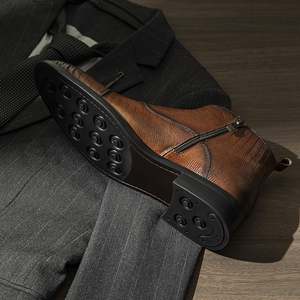 Bottines Chelsea en cuir véritable personnalisées, respirantes, à enfiler, légères, de style italien, pour hommes, pour l'hiver - Product Image 5