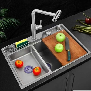 Pia de Cozinha Moderna de Aço Inoxidável com Superfície Nano, Cuba Única, Antirruído, Três Furos, Cesto de Armazenamento e Garantia de 3 Anos - Product Image 2