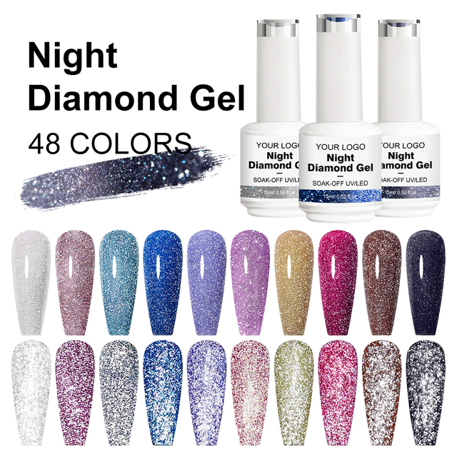 Hot Sale  48 Colors Night Diamond Gel  Polish Nail Free Sample Glitter  Gel Set  Gel Color for Nail