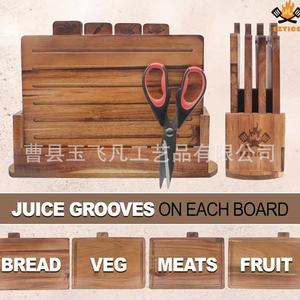 Acacia <b>Wood</b> Cutting Board Set 32x25x1.2cm Multifunction Kitchen Chopping <b>Blocks</b> With Stand Natural Color Rectangle - Product Image 4