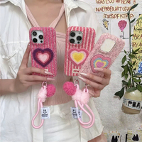 Coque de téléphone en flanelle moelleuse et mignonne en forme de cœur pour 16promax 15prmax 15pro 14pro 13 12, vente en gros, rose, style Ins