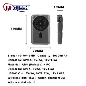 Batterie externe magnétique portable 3 en 1 personnalisée de 22,5 W, 10 000 mAh avec support, chargeur sans fil, batterie externe pour téléphone et montre - Product Image 2