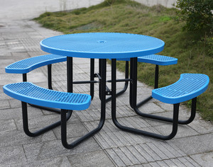 Outdoor Commercial Grade Metal Round 8-Person <strong>Outside</strong> Patio Furniture Durable Expanded Steel Picnic <strong>Table</strong> With 4 Benches - Product Image 5
