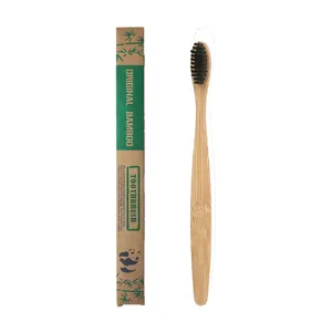 Cepillo de dientes de bambú biodegradable de alta calidad para niño adulto de cerdas nano suaves negras con estuche de soporte de logotipo personalizado OEM ODM