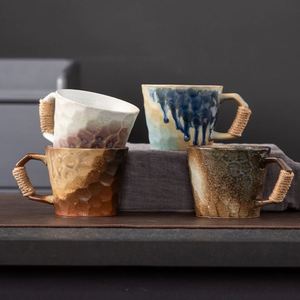 Tasse en céramique à simple paroi martelée à la main avec glaçure réactive, poignée en corde, compatible micro-ondes et lave-vaisselle, pour usage quotidien - Product Image 1
