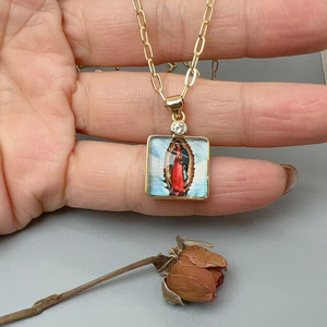Collar con Colgante Religioso Católico, Sagrado Corazón de Jesús, Nuestra Señora del Monte Carmelo, Colgante Doble, Joyería Cristiana, Regalo para Mujer - Product Image 5