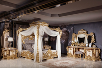 Lit à baldaquin double en bois massif de style baroque, sculpté, de luxe, personnalisable, pour chambre principale de villa, de style royal français classique