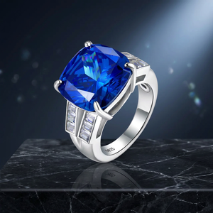 Bague Vintage de Luxe Argentée avec Zircon Cubique et Saphir Bleu, Plaqué Rhodium et Or Rose, Bague en Grappe pour Soirées Féminines - Product Image 3