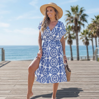 Robe d'été élégante pour femme, col en V, manches courtes, respirante, coupe ample, taille naturelle, avec poches, grandes tailles - Nouvelle collection