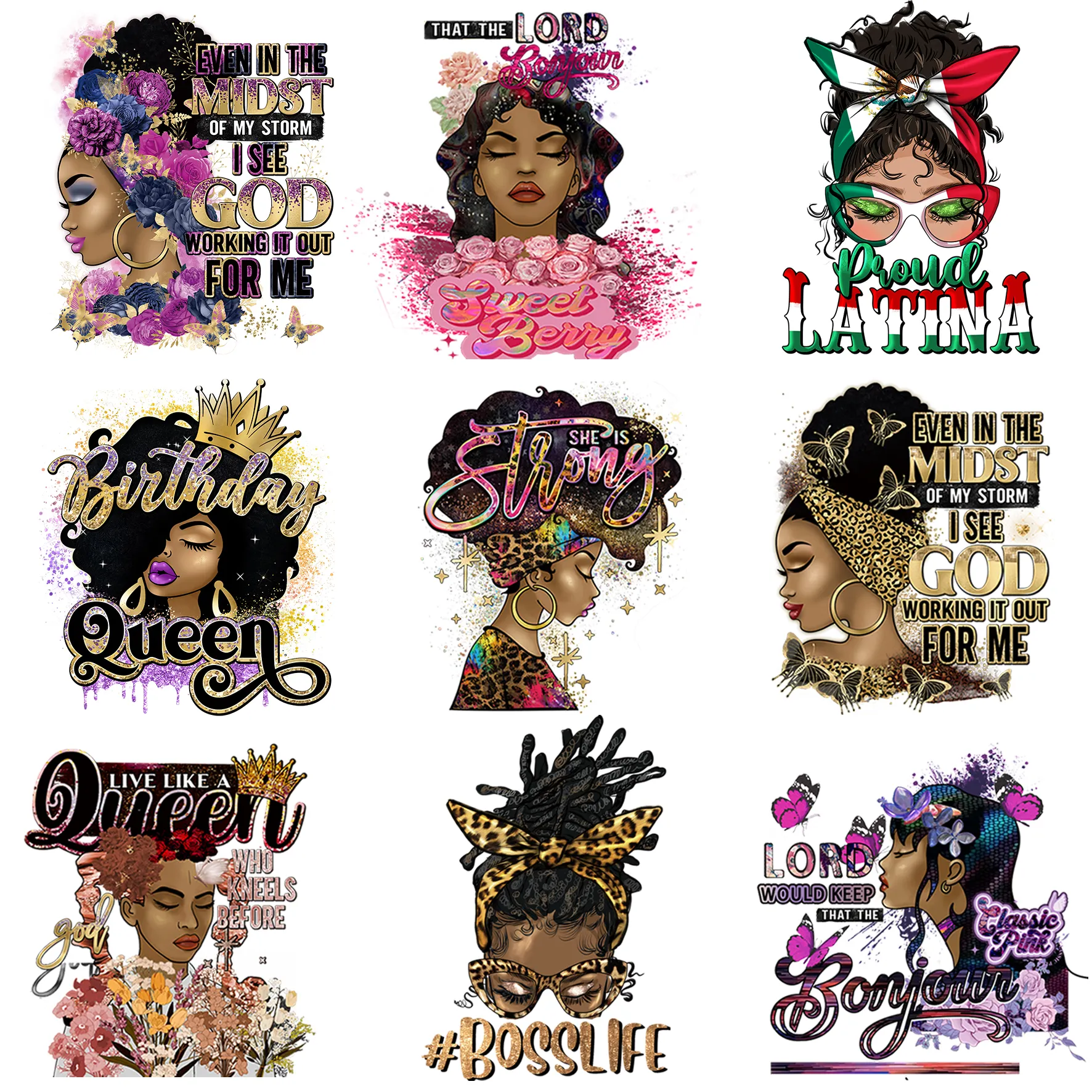 Custom High Quality Iron on Stickers Screen Print Black Girl Heat Transfers para T-shirt