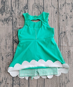 GSD2860 Vestido infantil personalizado de boutique para niña, verde con estampado de lunares cruzados, vestido sin mangas para niña, venta al por mayor - Product Image 5