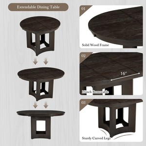 Modern Adjustable Wood Dining <b>Table</b> Set 5-Piece with 4 Upholstered Chairs 16-Inch Removable Leaf Compact Design for <b>Small</b> Spaces - Product Image 5
