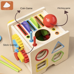 Coffre au trésor multifonctionnel en bois pour enfants, jouet éducatif pour les doigts, apprentissage cognitif, huit en un, pour les enfants de 4 à 6 ans - Product Image 2