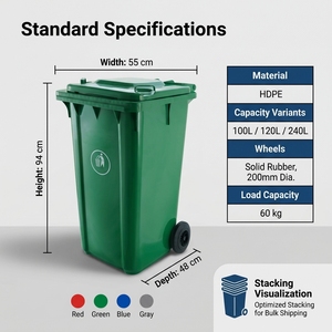Poubelle de recyclage extérieure en plastique 100L/120L/240L, écologique, mobile, avec couvercle roulant - Product Image 3