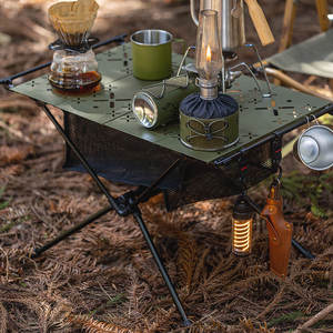 Table pliante d'extérieur en aluminium, légère et portable, table à thé rectangulaire pliable avec rangement pour la cuisine en plein air - Product Image 5