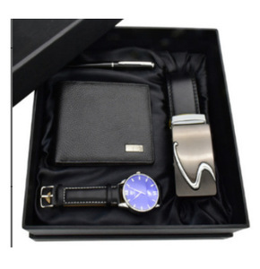 High-quality Men's Genuine Leather Wallet Belt Quartz <b>Watch</b> Pen Business Cooperation Gift <b>Set</b> with Gift Box Custom logo - Product Image 4