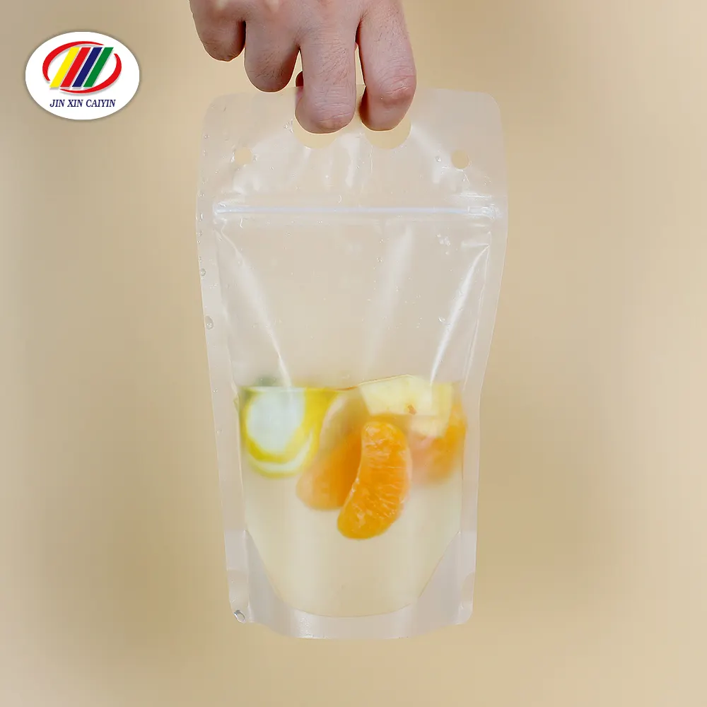 Doypack refermable avec impression de logo personnalisé très vendu emballage transparent de liquide de boisson en plastique sachets de boisson avec paille